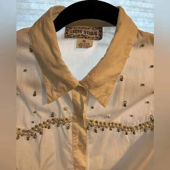White Embellished Tie-Front Collar Top - Picture 2 of 3
